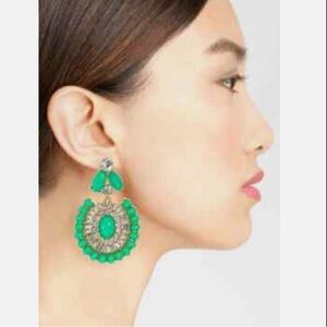 Kate Spade Capri Garden Green crystal gold Statement Drop Earrings -